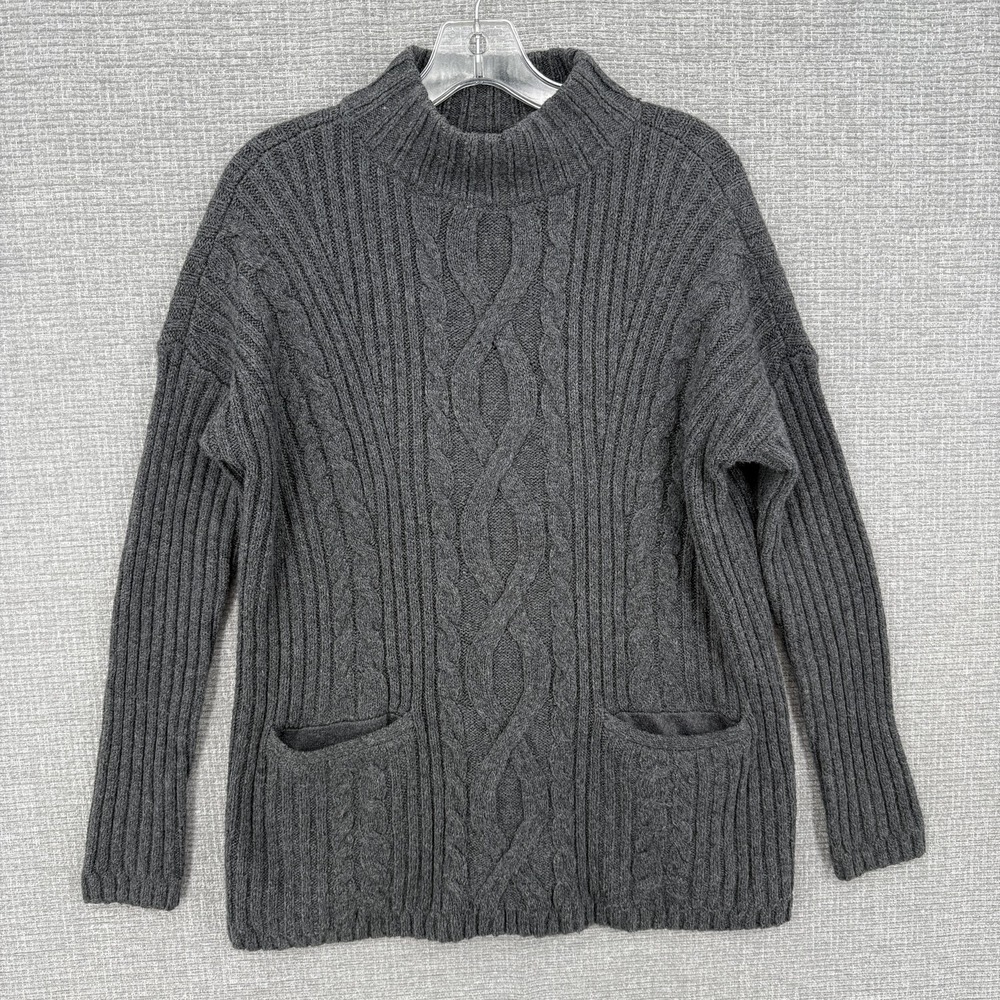 Abercrombie Sweater Pullover Womens L Gray Cable-Knit Mock Neck Pockets